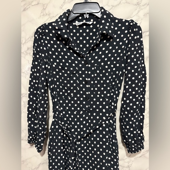 Zara Black and White Polka Dot Long Sleeve Dress M - Picture 2 of 9
